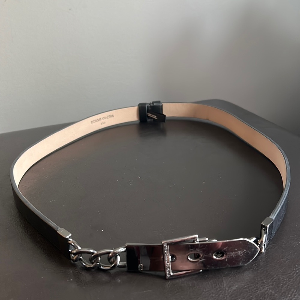 BCBGMaxazria Adjustable Black And Metallic Faux Leather Waistbelt